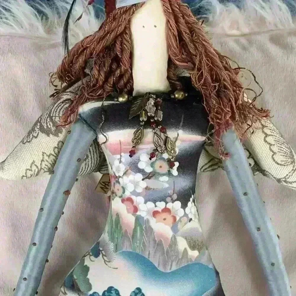 Primitive Christmas Angel Doll Handmade Decoration Folk Art Long Legs Patchwork